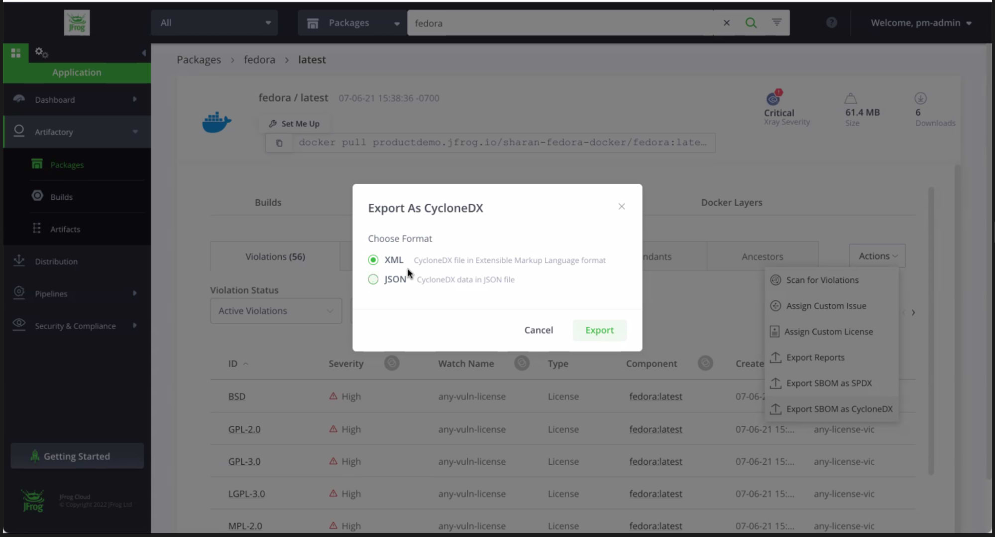 JFrog XrayにおけるCycloneDX SBOMサポート